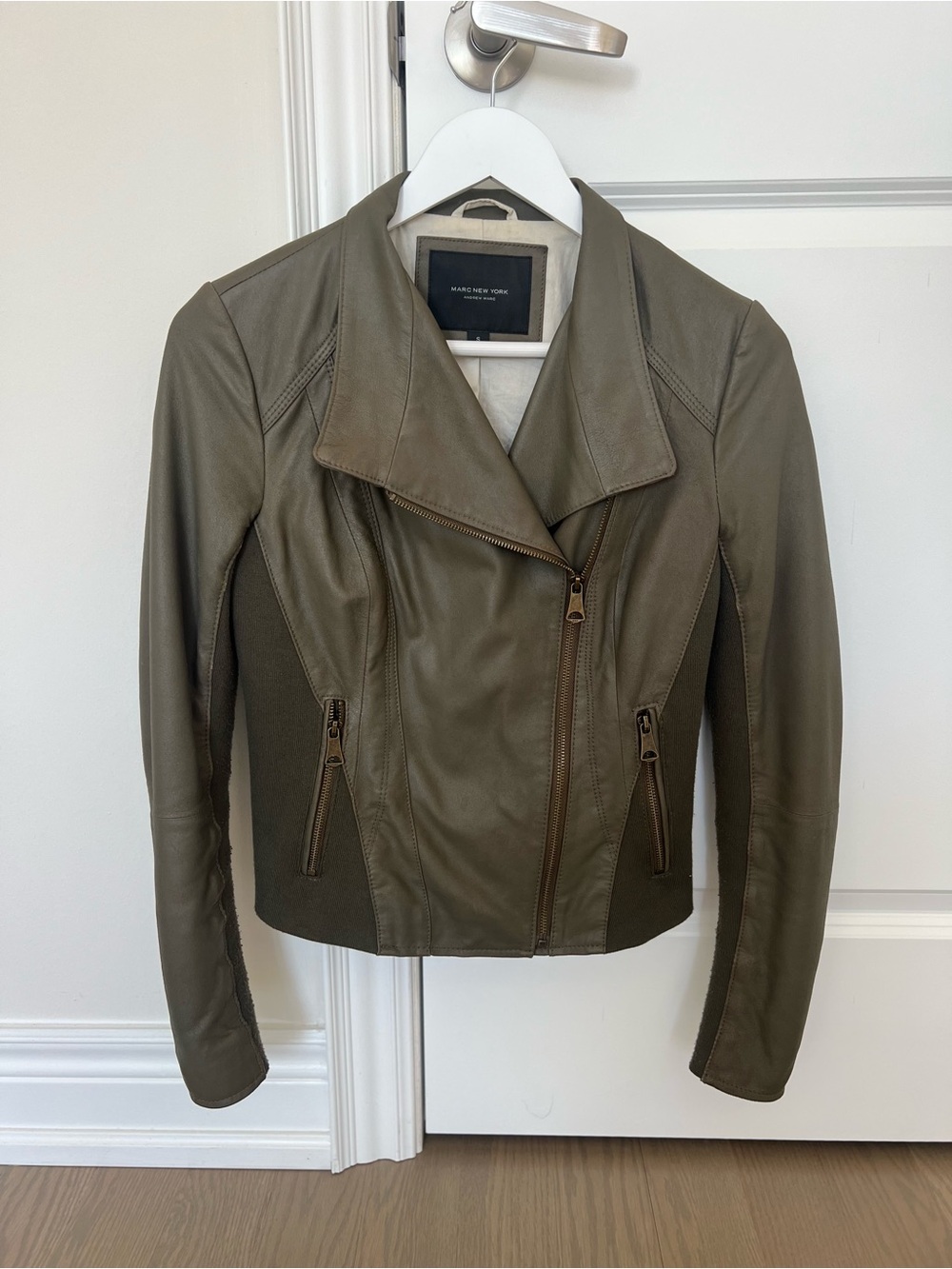 Marc New York Olive Leather Moto Jacket